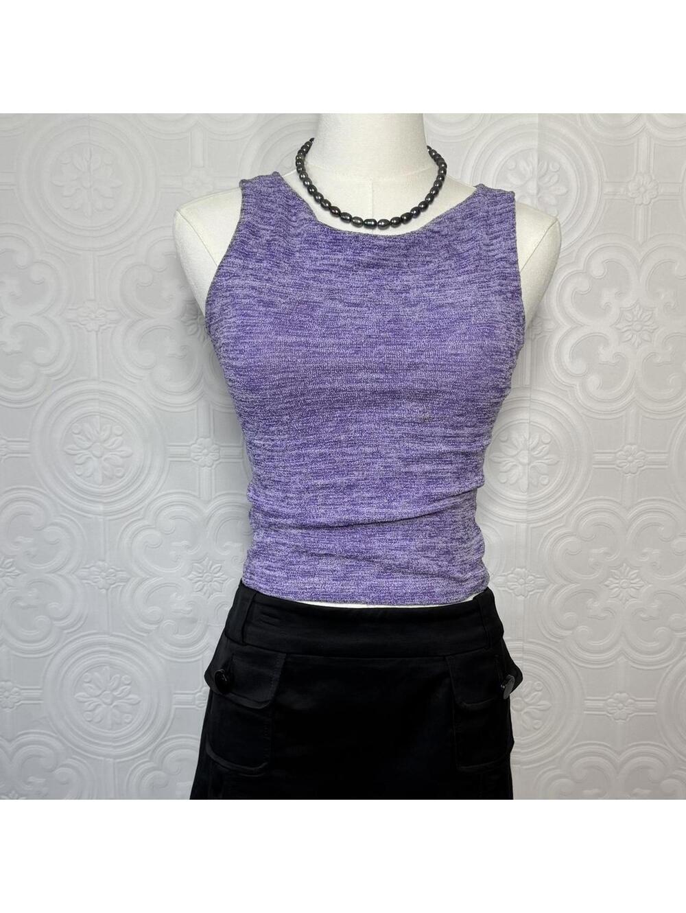 Vintage 90s Love & Kisses Tank Top Womens Small Purple Lavender Stretch Knit